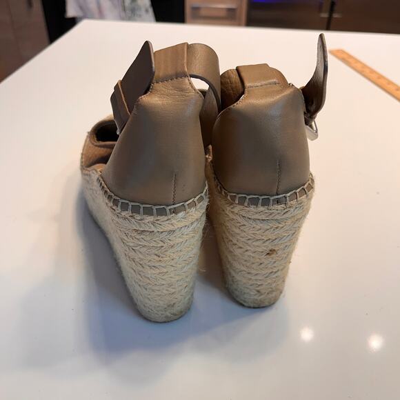 MARC FISHER Lannie Cognac Leather Platform Wedge Espadrille Sandals Tan Size 8.5 - Picture 7 of 10